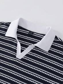 Manfinity CasualCool 男士條紋短袖商務休閒 Polo 衫，儀式場合適用 - 寶藍色 - 查看 6