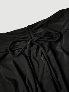SHEIN MOD 女款夏季休閒純色裙 - 黑色 - 查看 5