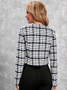 SHEIN Clasi 女款千鳥格長袖前拉鍊輕便夾克 - 彩色 - 查看 2
