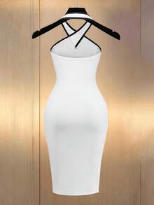 SHEIN 女士白色露背吊带连衣裙，黑色滚边 - 黑與白 - 查看 4