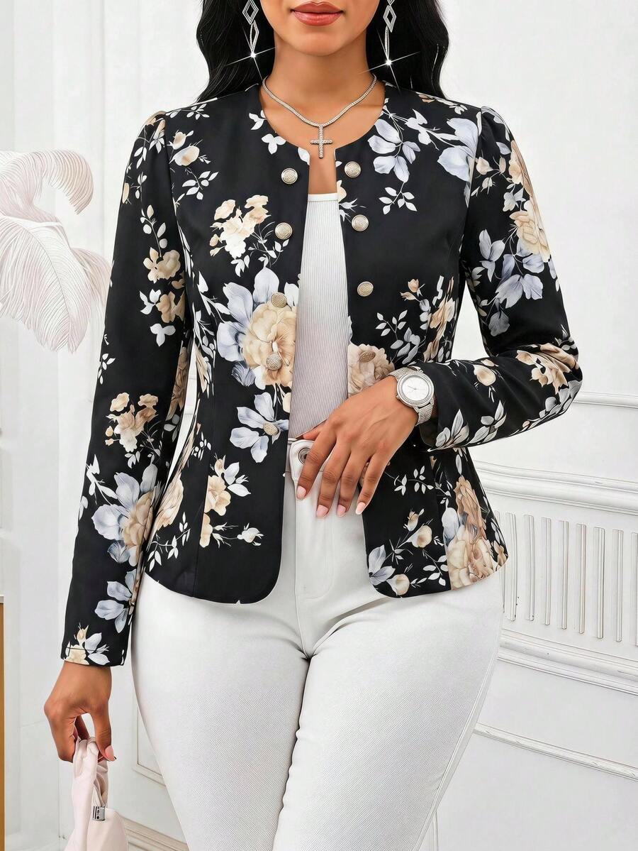 SHEIN Lady 女款多色優雅輕便外套,適合工作穿著、節慶、辦公室、鄉村風、生日與秋季 - 黑色 - 查看 1
