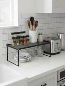 1pc Carbon Steel Countertop Storage Rack - Foldable Wardrobe Organizer, Polished Surface, Space-Saving, Suitable For Kitchen, Dining Room, Bar, Kitchen Tools And Small Items, Minimalist Design, Sturdy Structure, Fits Kitchen Cabinet, Practical - M - View 2