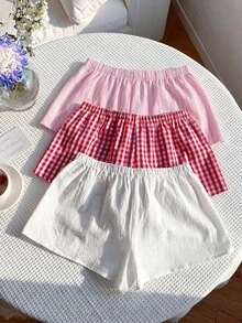 Comfortcana 3件組女款休閒舒適低腰短褲套裝，夏季女裝，休閒穿搭，街頭風，適合日常通勤、約會、派對、秋冬、夏季、聖誕節、新年、感恩節、婚禮、海灘、畢業季，優雅休閒外出穿搭 - 彩色 - 查看 2