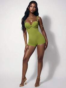 Amplova Women's Sexy Bandage Backless Jumpsuit With Shiny Rope Details, Suitable For Beach Night Out Vacation, Lime Green, Spring/Summer - Green - View 8