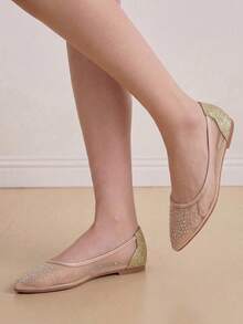 Eladyva Bailarinas de punta con decoración de rhinestones para otoño/invierno - Dorado - Ver 8