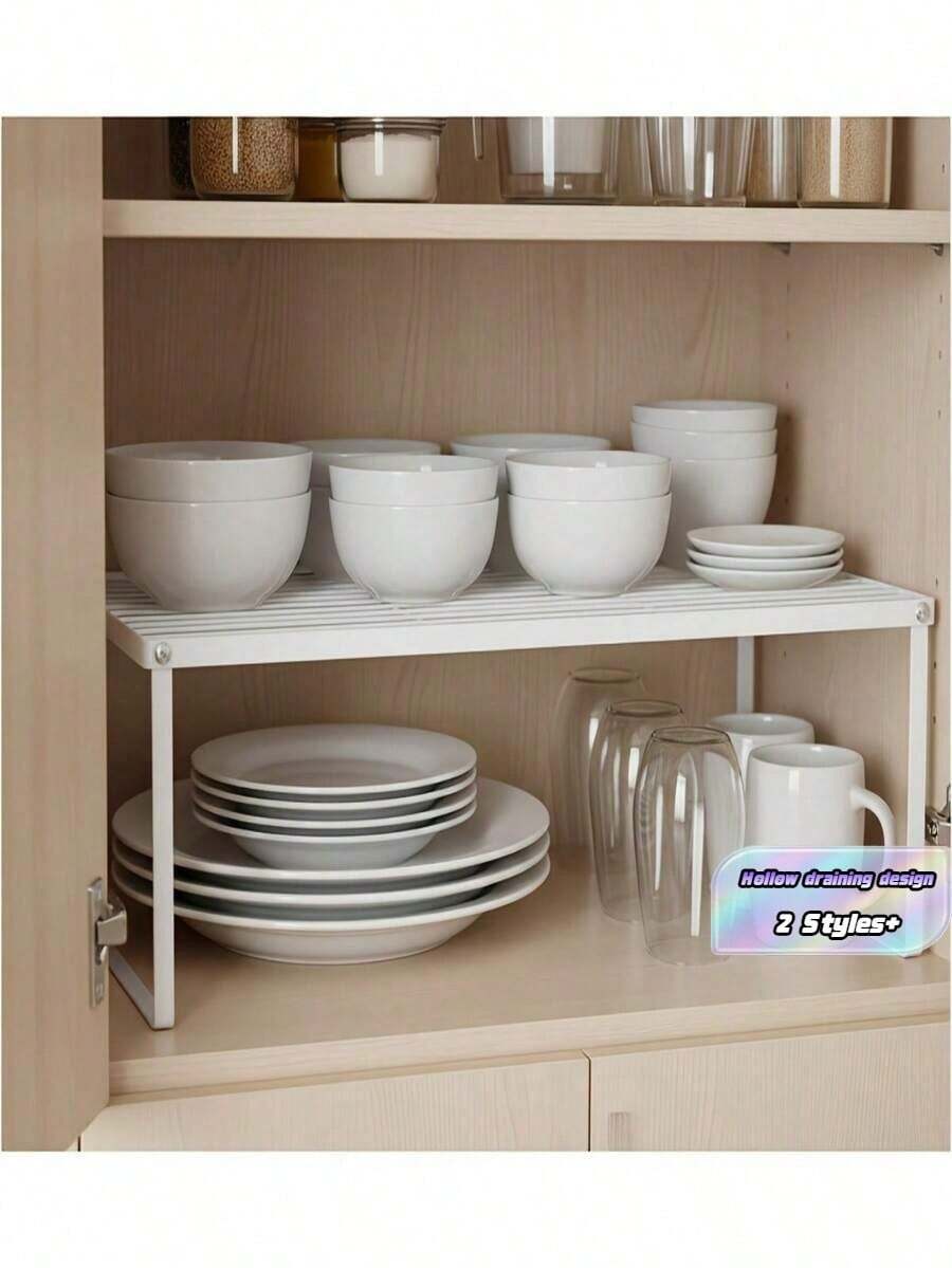 1pc Carbon Steel Countertop Storage Rack - Foldable Wardrobe Organizer, Polished Surface, Space-Saving, Suitable For Kitchen, Dining Room, Bar, Kitchen Tools And Small Items, Minimalist Design, Sturdy Structure, Fits Kitchen Cabinet, Practical - M - View 1