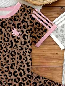 (Random 2 Sets, Send 1 Set)Baby Girl Fashion Personalized Leopard Print Knight Horse Pattern Striped Print Basic Short T-Shirt & Flared Long Pants Set - Multicolor - View 4