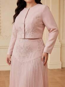 ZEYLAH Plus Size Elegant Embroidered Thin Blazer - Pink - View 2
