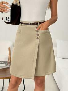 SHEIN LUNE Women's Casual Business Solid Color Summer Teachers' Day Commute Office Work Daily Basic Bermuda Suit Pants Khaki Autumn Going Out - Khaki - View 7