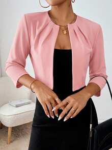 SHEIN Essnce Women's Elegant Solid Color Cropped Jacket - Baby Pink - View 3