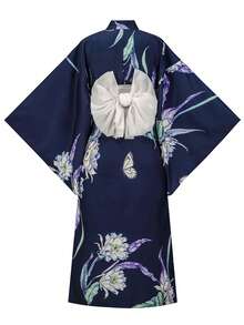 Irokai 日式傳統和服藍紫色夜茉莉花紋女款改良兩件式浴衣套裝 - 彩色 - 查看 2