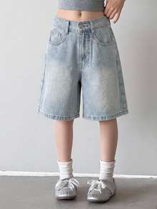 Dazy Kids Girls' Denim Jeans Spring/Summer New Style Back Pocket Rhinestone Flare Leg Jeans (Large) - Light Wash - View 4