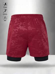 Gym Rark Men's Slogan Camo Print Drawstring Waist Double Layer Sports Shorts - Red - View 2