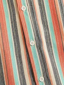 HIMLAND 2pcs/Set Men's Summer Cotton Polyester Brushed Striped Casual Short Sleeve Shirt & Loose Comfortable Linen Long Pants - Multicolor - View 3