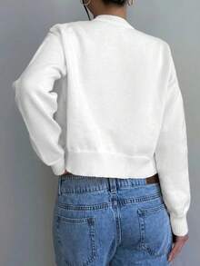 SHEIN Teen Girl Casual Versatile Solid Color Cardigan Back-To-School Graduation White Autumn - White - View 2