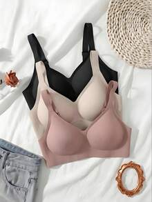 SHEIN 3件組女款極簡舒適無縫果凍膠無鋼圈內衣，附不可拆卸式胸墊 - 彩色 - 查看 8