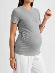 Modmama 孕妇纯色简约圆领短袖 T 恤孕妇日常穿着 - 彩色 - 查看 6