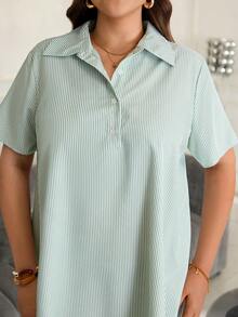 EMERY ROSE Plus Size Women's Striped Casual 90s 80s Party Vacation Business Back-To-School Short Sleeve Dress Light Green Summer - Multicolor - View 5