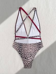 Swim SXY 1 pieza/Set Traje de baño de una pieza con estampado de leopardo aleatorio, corte extremadamente bajo & corte alto - Multicolor - Ver 2