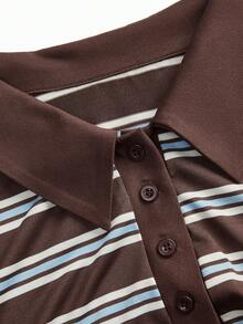Modmama Maternity Brown Button Half-Placket Long Sleeve Casual Baggy Dress Autumn Photoshoot Formal - Multicolor - View 7