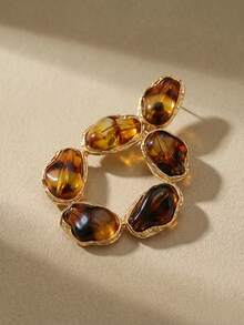 Arave 1 par de pendientes de aro únicos y vintage con perlas barrocas asimétricas, pendientes de metal con bordes de lujo para mujeres, adecuados para fiestas, citas, galas nocturnas, sesiones de fotos - Amarillo dorado + carey - Ver 4