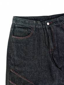 Manfinity EMRG Men's Pocket Button Casual Versatile Daily Travel Wide Leg Jeans - Black - View 6