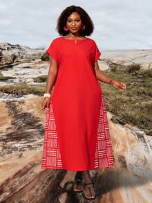 BrightlyHer Women's Plus Size Printed Patchwork Maxi Dress - Multicolor - View 2