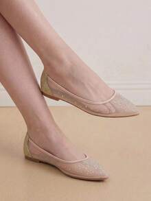 Eladyva Bailarinas de punta con decoración de rhinestones para otoño/invierno - Dorado - Ver 5