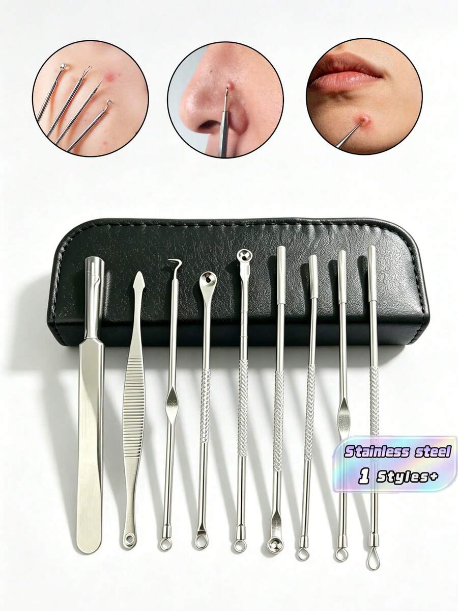 10er Set professionelle Mitesser-Entfernung - entfernt effektiv Mitesser, Whiteheads und Akne, ein umfassendes Hautpflege-Werkzeug, das tief reinigt, Poren klärt, Mitesser-Entferner, Selbstpflege, Hautpflege-Werkzeuge, Gesichtspflege, Schönheitsprodukte - Verschiedenfarbig - Übersicht 1