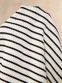 Boho Mama Maternity Striped Round Neck Long Sleeve Ruffle Hem Casual Maternity T-Shirt Photoshoot White Autumn Fall - Black and White - View 11