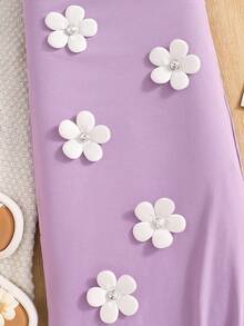 Emery Rose Kids Emery Rose Kids 少女3D立体花卉装饰休闲日常穿着吊带裙 - 紫色 - 查看 8
