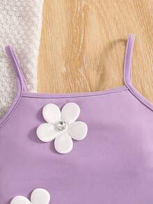 Emery Rose Kids Emery Rose Kids 少女3D立体花卉装饰休闲日常穿着吊带裙 - 紫色 - 查看 6
