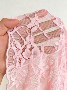 Maweii Sexy Date & Casual Outing Tight Bodycon Lace Patchwork Plus Size Black Tube Top & 3/4 Length Pants 2-Piece Set - Baby Pink - View 5