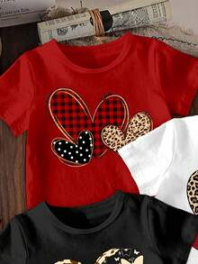 (Random 5 Sets, Send 3 Sets) Summer Girls' Grid Ripple Dot Leopard Pattern Love Butterfly Basic Short T Plus Cycling Pants Set 6-Piece Set - Multicolor - View 4