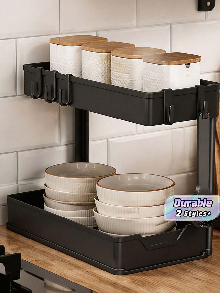 Pull-Out Spice Storage Rack Desktop Storage Organizer Simple Kitchen Multi-Functional Spice Storage Under The Sink Rack - View 1