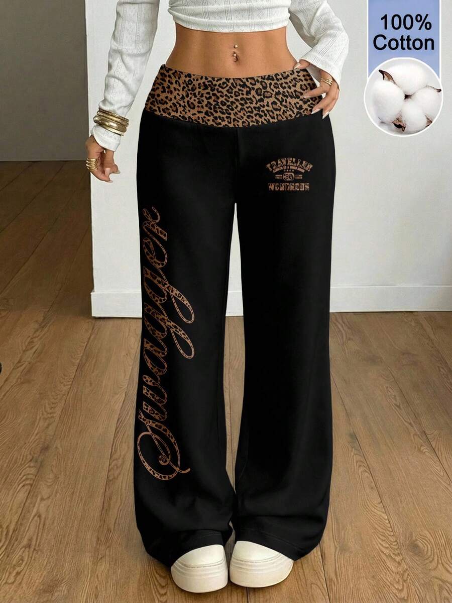 Coolane Pantalones de chándal casuales de moda para mujer con estampado de leopardo