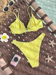 Swim Vcay 新款春夏黄色钢圈比基尼，性感女士泳装，适合海滩、度假、约会，清新可爱 - 黃色 - 查看 7