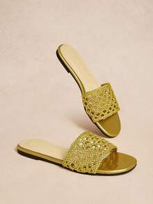 Rosivie Women's Bohemian Style Buckle Design Casual Flat Sandals Summer Shoes - Golden yellow - View 2