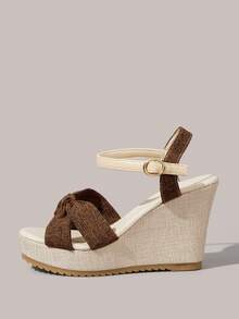 Styleloop Women's Wedge Heel Platform Sandals, Bohemian, Beach Vacation, Western Wind, Summer Wear, Travel Essentials - Coffee cloth - View 3