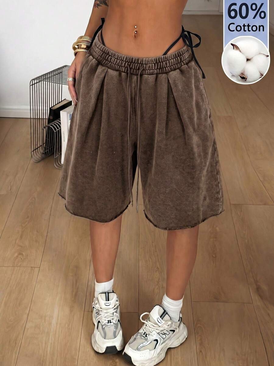 Coolane Women's Drawstring Waist Casual Versatile Daily Wear Shorts - Brown - View 1