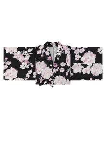Irokai Kimono Tradisional Jepang Motif Bunga Wisteria Bulan Biru Ungu, Set Yukata Dua Potong Modifikasi untuk Wanita - MultiWarna - View 4