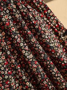 SHEIN ICON Plus Size Vintage 1960s Elegant Y2K Sexy V-Neck Lace Contrast Mesh Casual Floral Long Sleeve Dress Autumn Date Night Wedding Office Brown - Multicolor - View 8
