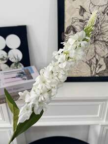 1Pc White Artificial Delphinium Flower Silk Like Realistic Faux Plant For Outdoor Tall Vase Home Garden Wedding Decor Valentine Birthday Graduation Gift Must Have - White - View 7