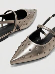 Mnmlis Women's Fashion Commuter Rivet Versatile Flat Shoes Fall Shoes - Dark Grey - View 3