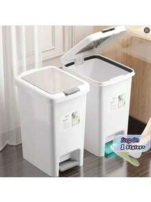 A Space Saving Foot Operated Garbage Bin That Can Be Pressed And Stepped On, With A Large Capacity, Suitable For Kitchens/Bathrooms, Durable, Indoor Composting Bin, And Home Storage Box. Hands Free Stomping And Pressing Operation - White - View 1