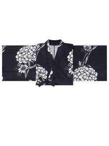 Irokai 日式傳統夏季女款兩件式浴衣和服，花卉印花，海軍藍，度假文化風（不含腰帶） - 藏蓝色 - 查看 4
