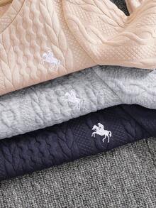 SHEIN 男嬰刺繡馬標誌圓領長袖套頭針織紋理布料運動衫3件套，百搭舒適，適合秋冬穿著 - 彩色 - 查看 3