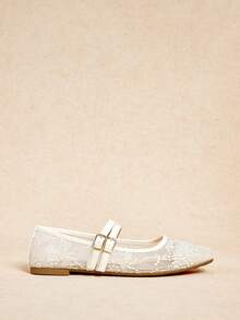 Rosivie Women's Fashionable Casual Commute Metallic Flats Valentine's Day - white net - View 6