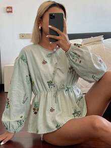 DAZY 女款圓領蝴蝶結寬鬆版型夏季襯衫 - 白色 - 查看 5