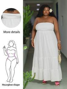 CurvyTilda Vacation Casual - Plus Size Green Solid Color Spring Style Strapless Dress,Summer Dresses For Women,Maxi Dress White Elegant - White - View 1